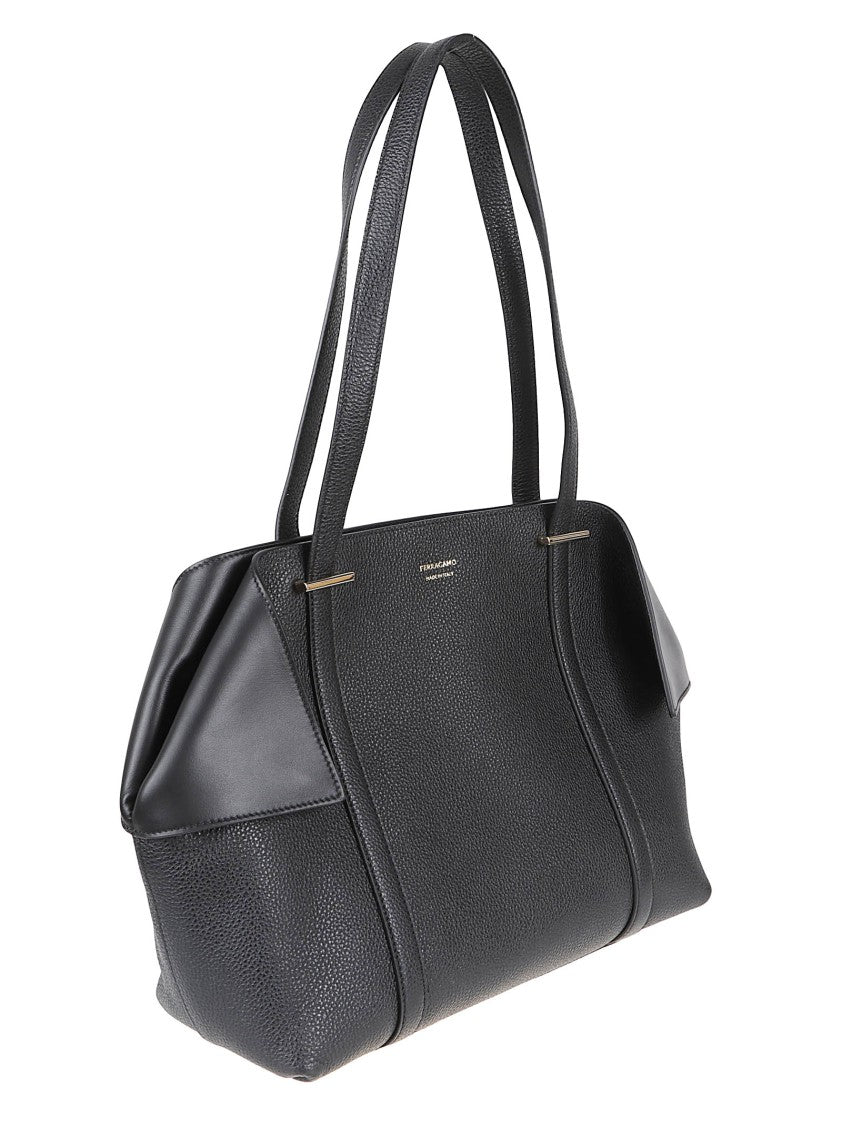 Ferragamo Structured Black Calf Leather Handbag With Minimalist Design