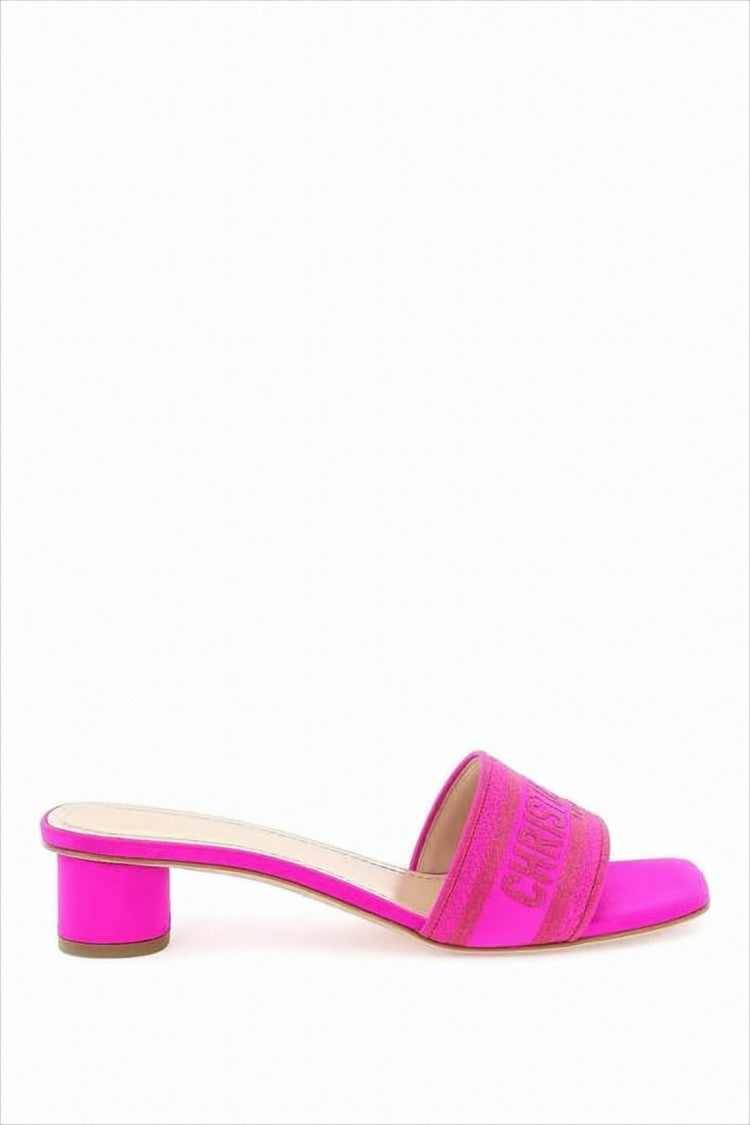 Christian Dior Vibrant Pink Mule With Block Heel And Embossed Strap