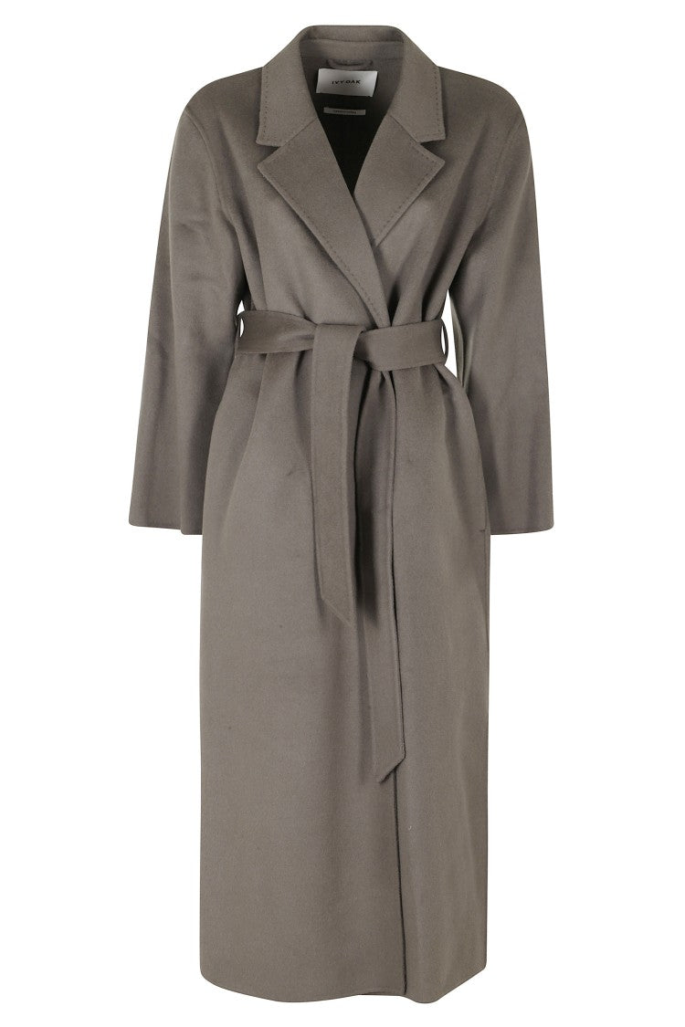 Ivy & Oak Grey Classic Notch Lapel Long Wool Coat