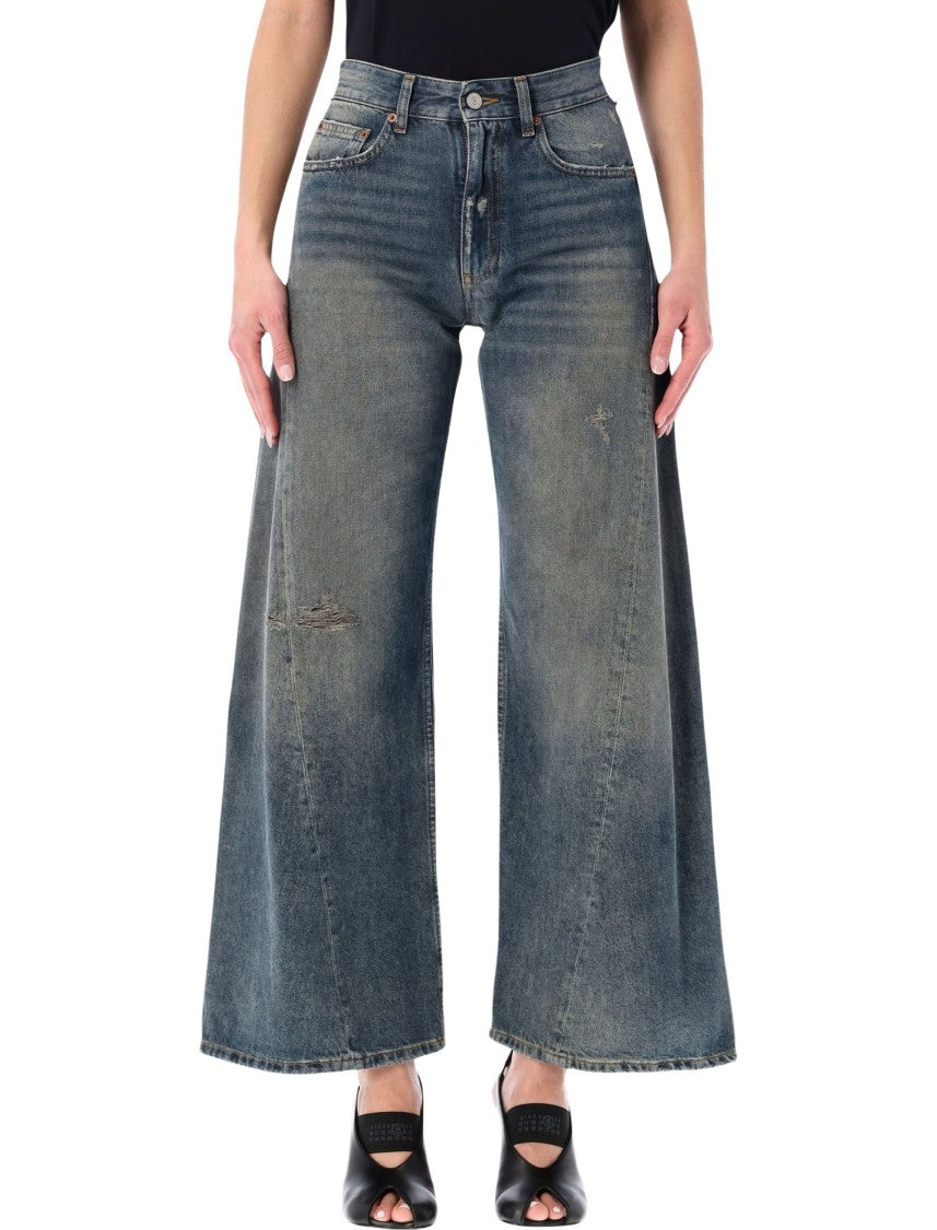 Mm6 By Maison Margiela Distressed Wide-Leg Jeans