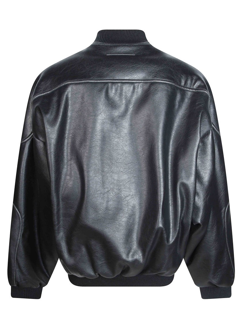 Mm6 By Maison Margiela Black Oversized Leather Bomber Jacket