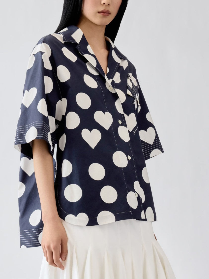 Jacquemus Blue Heart Polka Dot Print Cotton Shirt