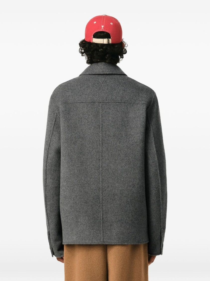Ami Paris Boxy Cropped Jacket With Classic Collar
