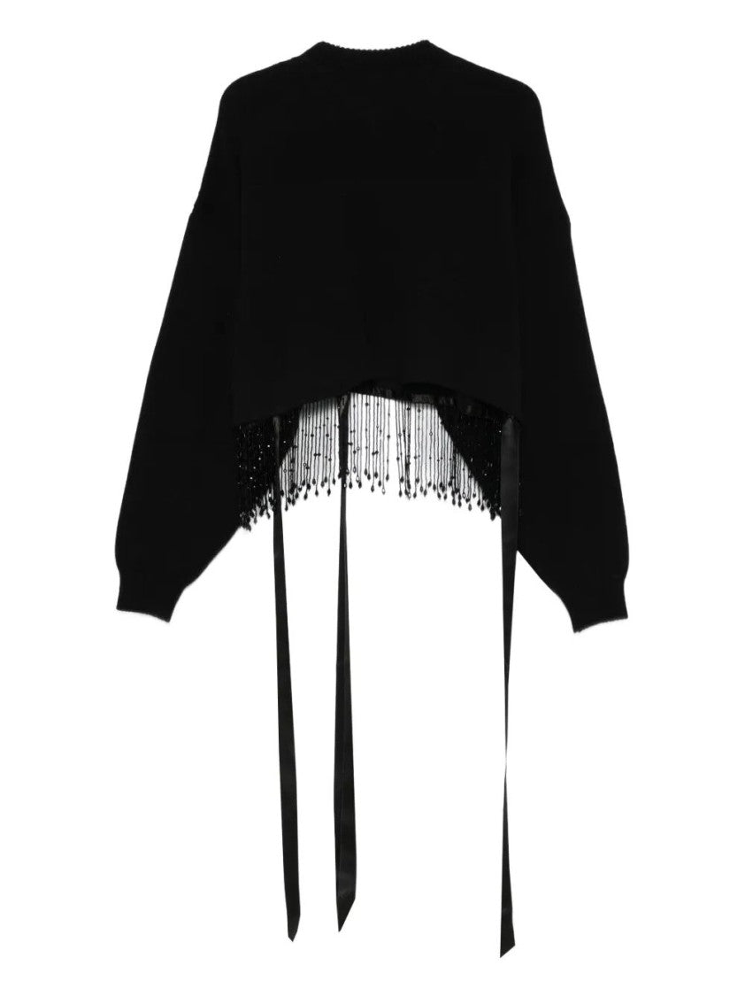 Alberta Ferretti Cropped Knit Sweater With Beaded Fringe