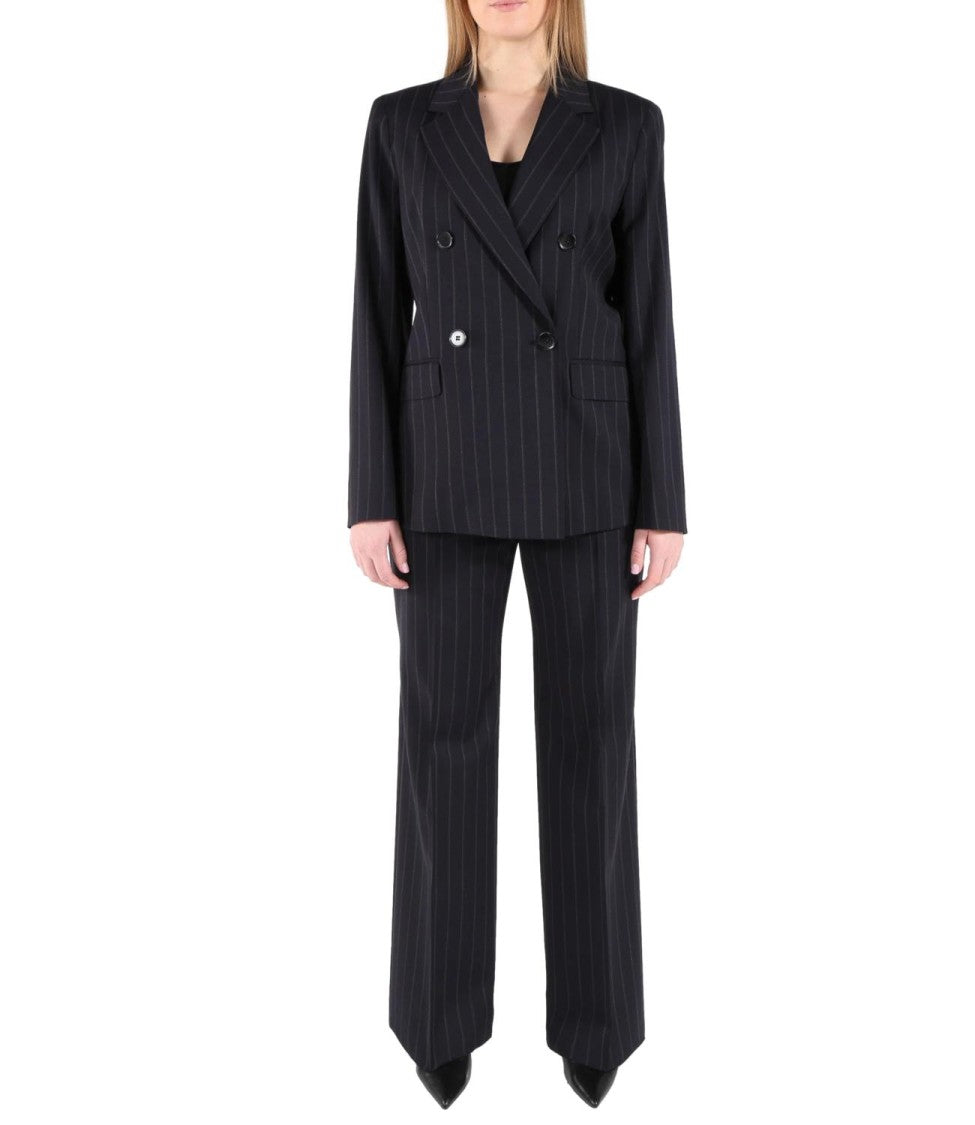 Max Mara Blue Pinstripe Virgin Wool Trousers