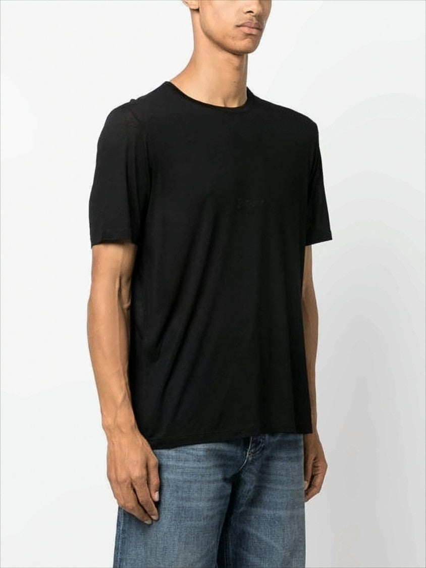 Saint Laurent Short-Sleeved Black Rayon T-Shirt With Tonal Branding
