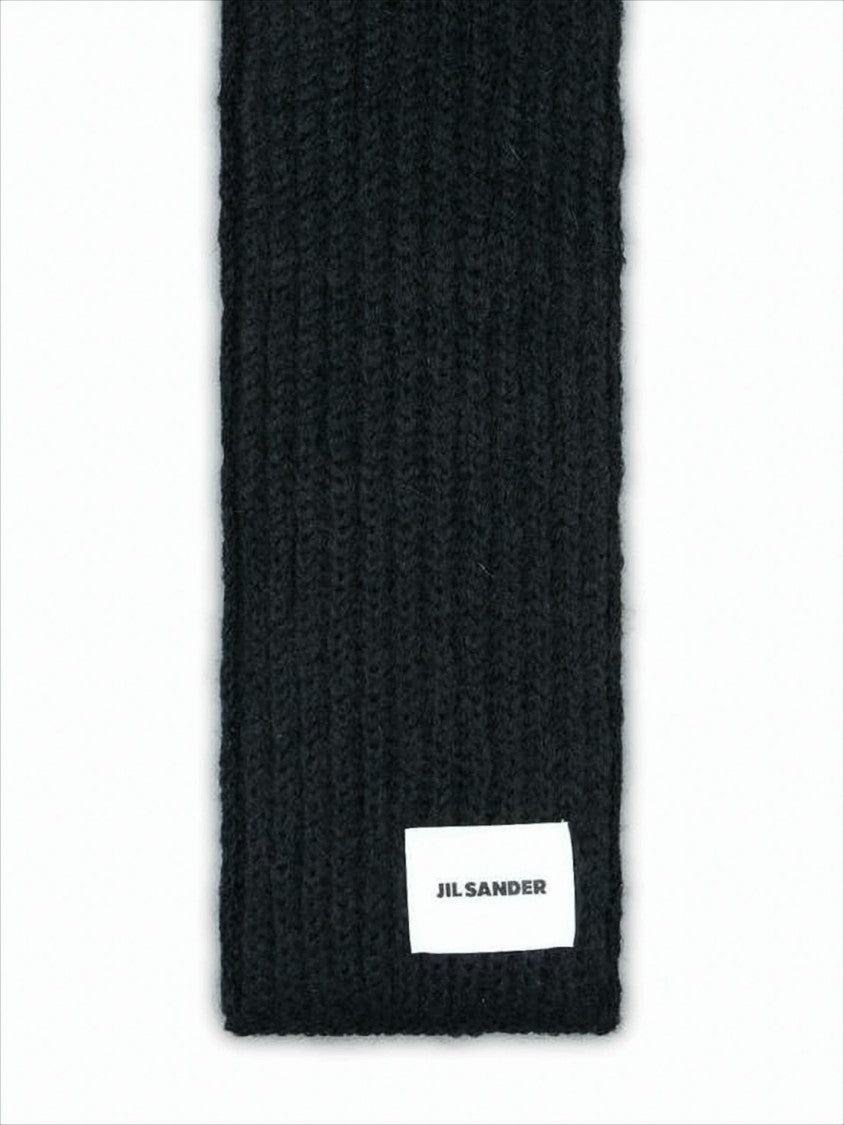 Jil Sander Ribbed Knit Scarf In Deep Black