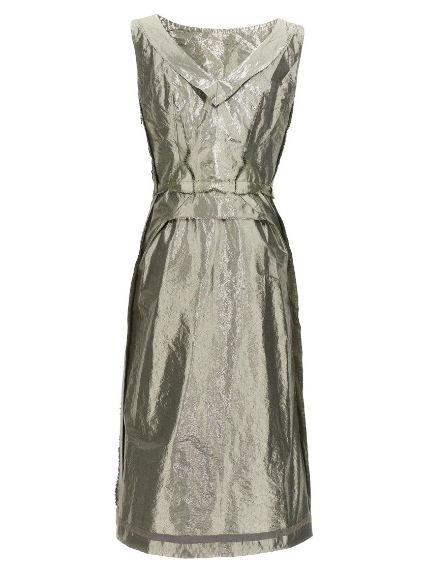 Maison Margiela Laminated Cotton Blend Dress With Frayed Details