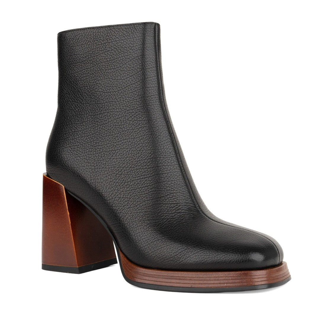 Linda Baumann Black Leather Chunky Heel Boots