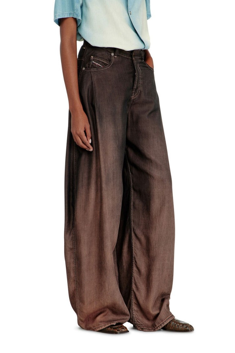 Diesel Brown Coated Ombre Wash Lyocell Wide-Leg Jeans