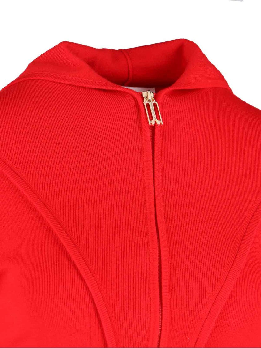 Victoria Beckham Ribbed Knit Zip-Up Hoodie With Metal Logo Charm