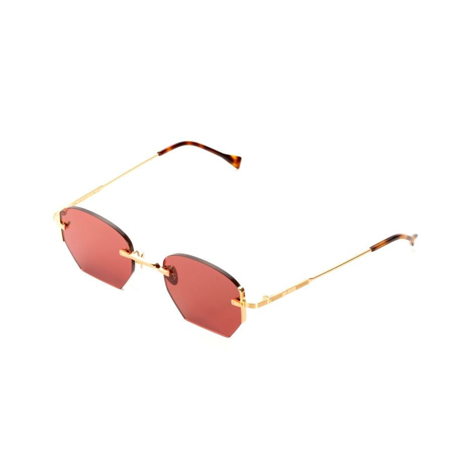 Kyme Ezra Geometric Rimless Sunglasses With Deep Red Tinted Lenses