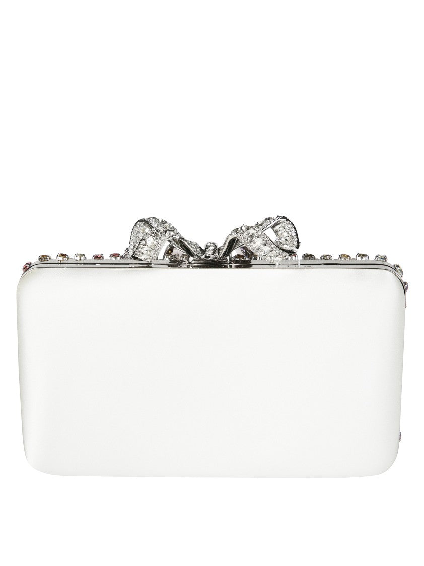 Self-Portrait Rectangular Rhinestone-Embellished Clutch Bag With Bow Clasp