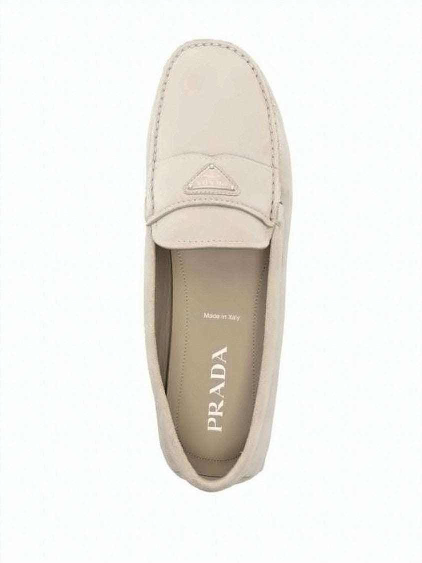 Prada Suede Loafer With Minimalist Silhouette And Rubber Sole