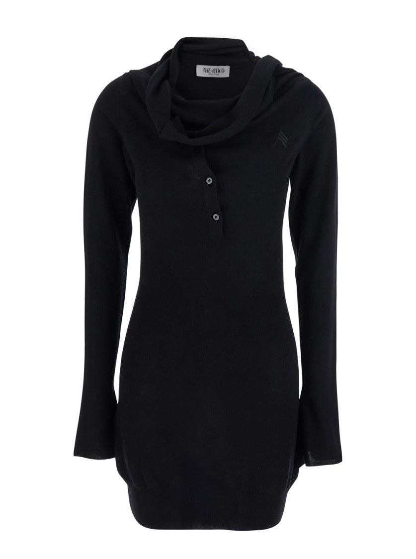 The Attico Black Mini Dress With Cowl Neck