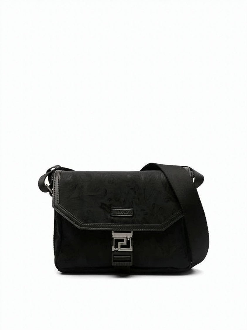 Versace Crossbody Bag With Embossed Pattern And Silver-Tone Clasp