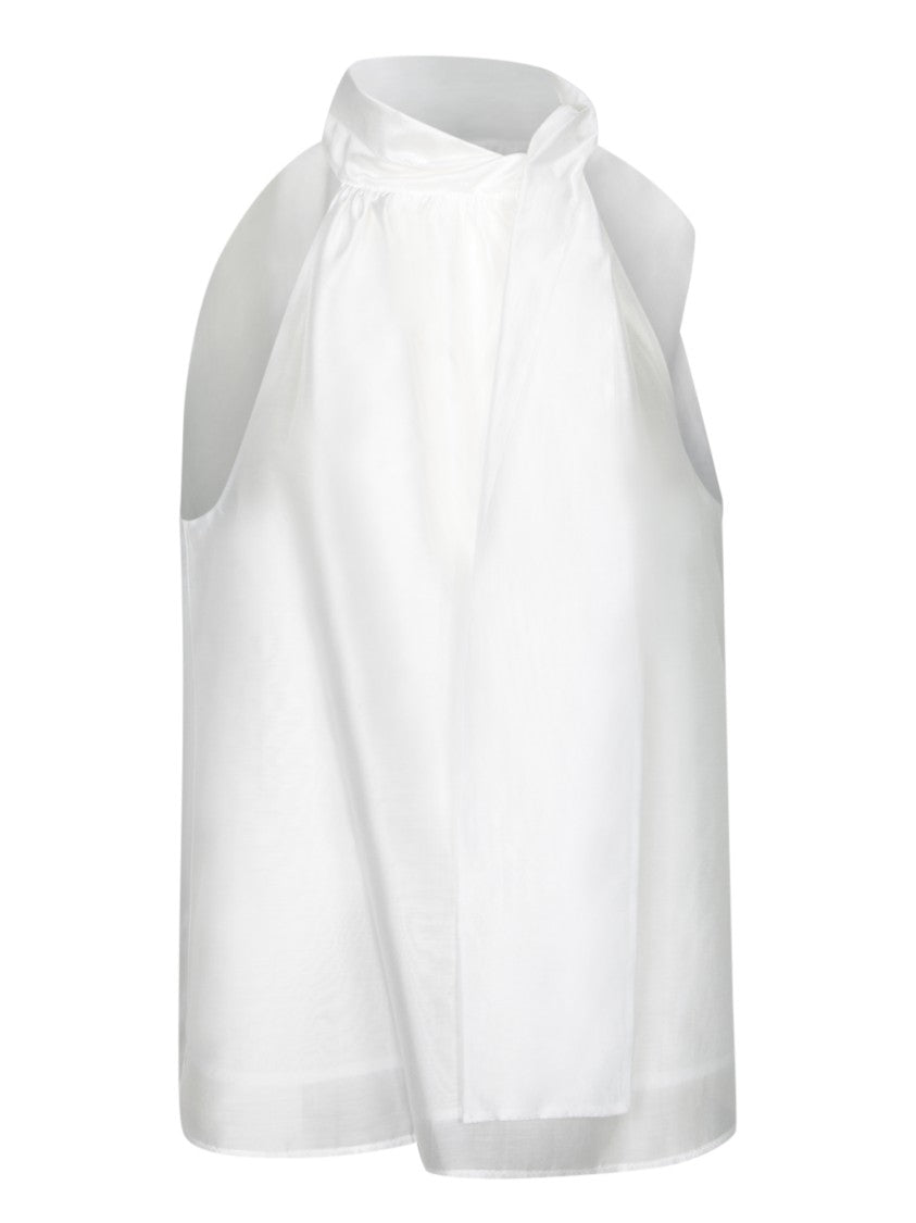 Blanca Vita High Draped Collar Sleeveless Top With Bow Back Closure