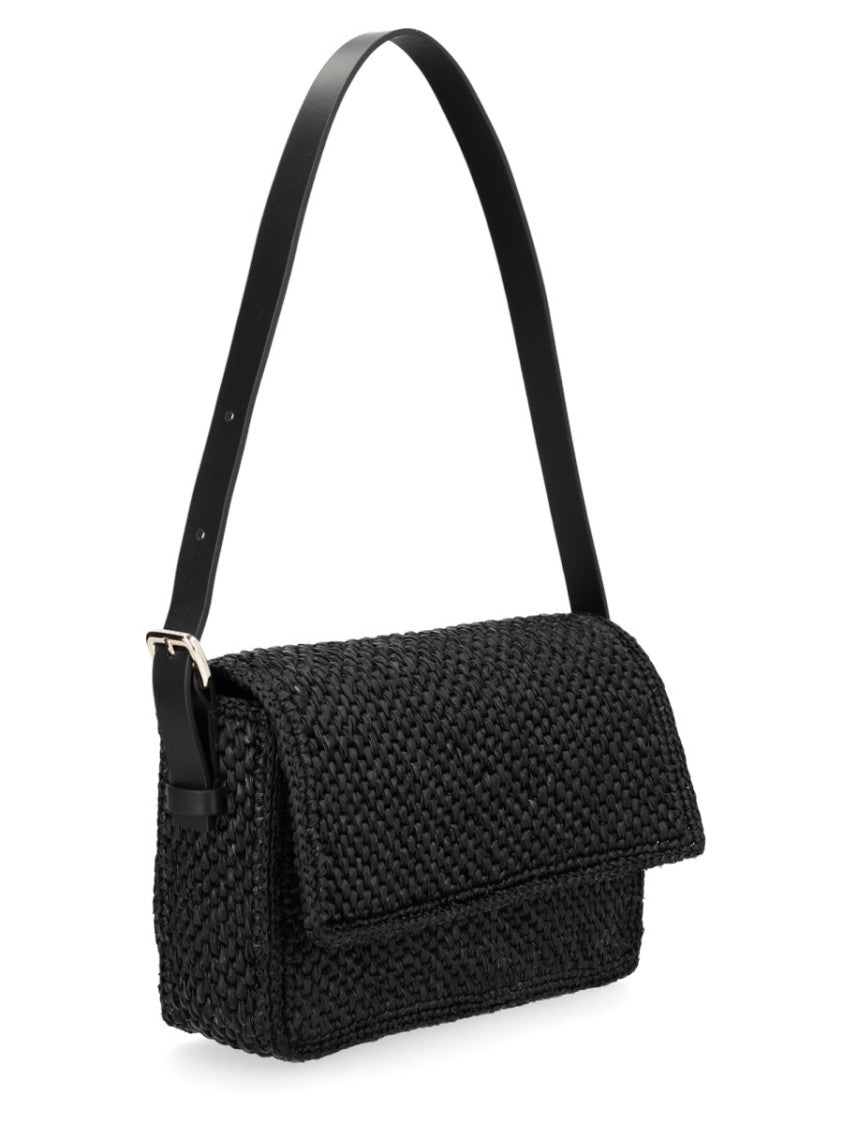 Manebi Paloma Tightly Woven Flap Raffia Shoulder Bag
