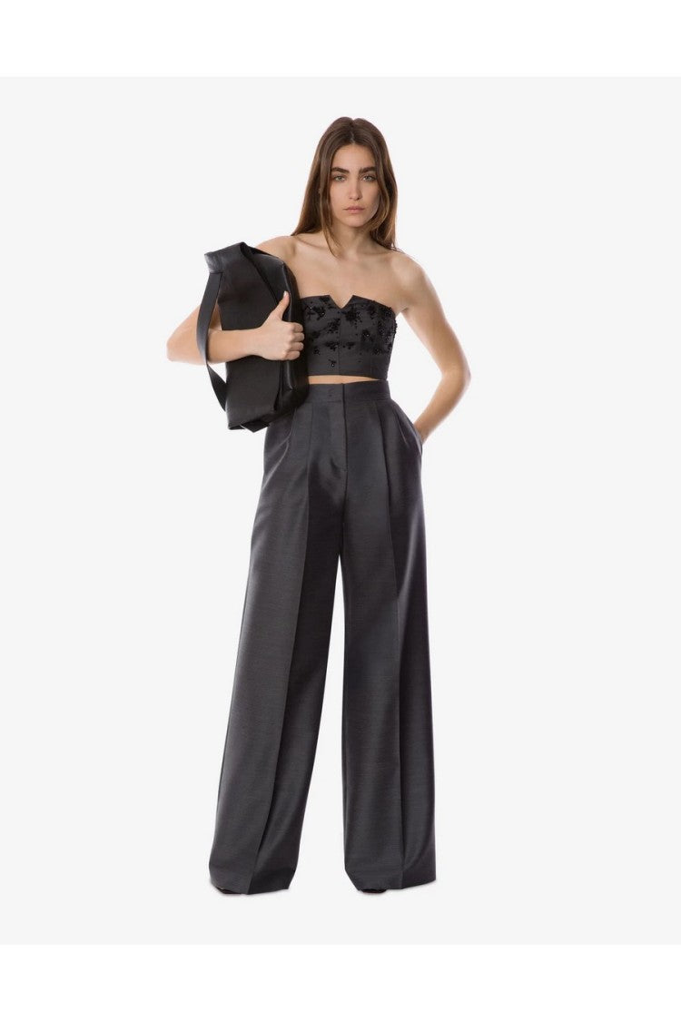 Alberta Ferretti Black Cotton-Blend Wide-Leg Pants