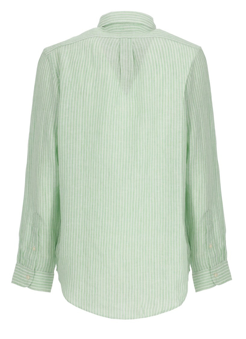 Polo Ralph Lauren Green Striped Pony Linen Shirt
