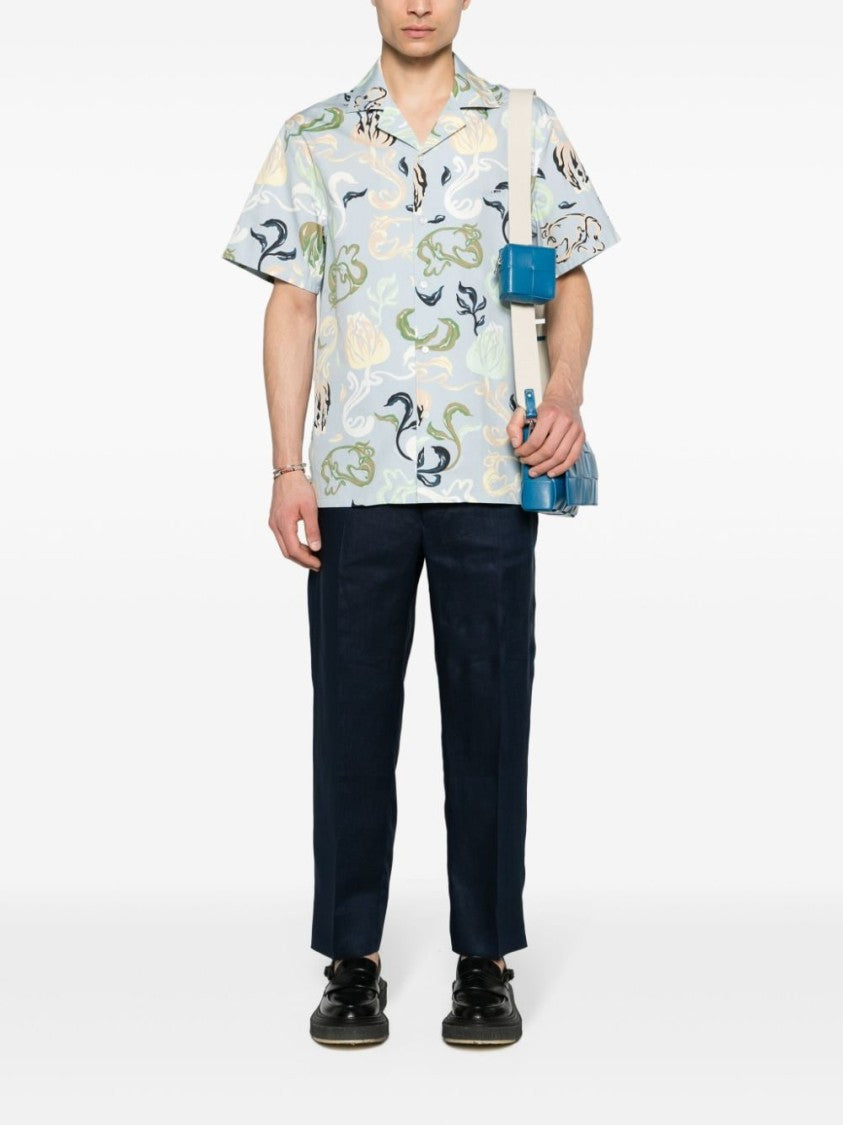 Lanvin Blue Abstract Pattern Cotton Poplin Shirt