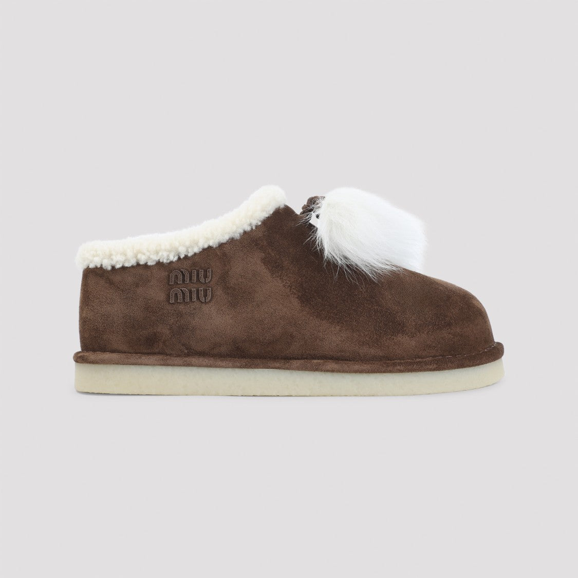 Miu Miu Suede Leather Sabot With Shearling Lining