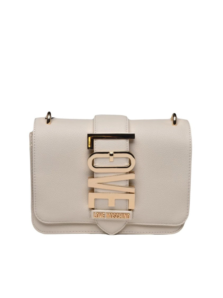 Love Moschino Structured White Shoulder Bag With Gold-Tone Logo Clasp