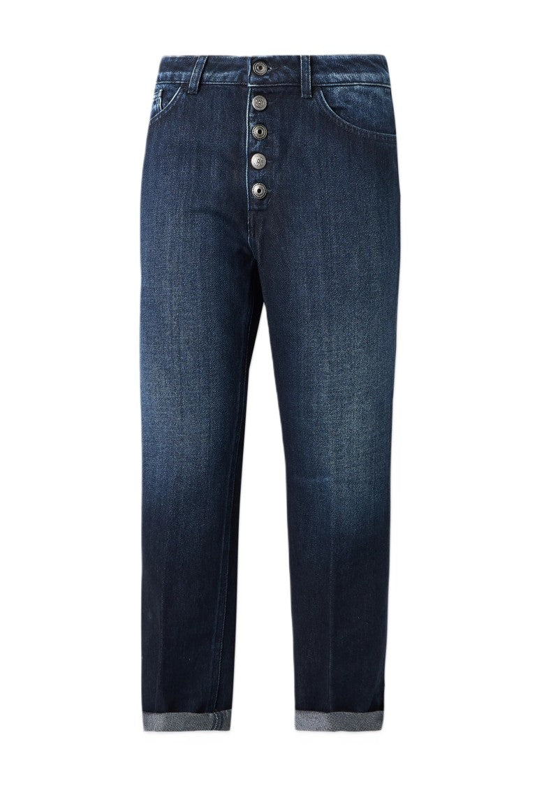 Dondup Relaxed Fit Tapered Cuffed Hem Indigo Jeans