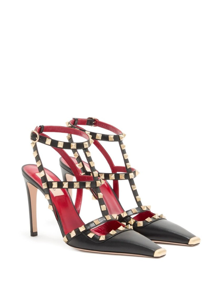 Valentino Garavani Pointed-Toe Pyramid Studs Ankle Buckle Flats