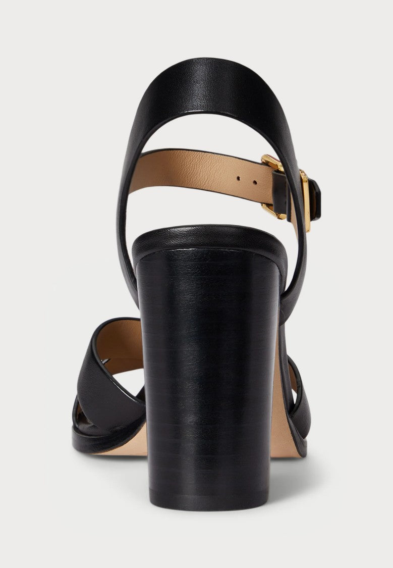 Lauren Ralph Lauren Black Emeryn Leather Heel Sandals
