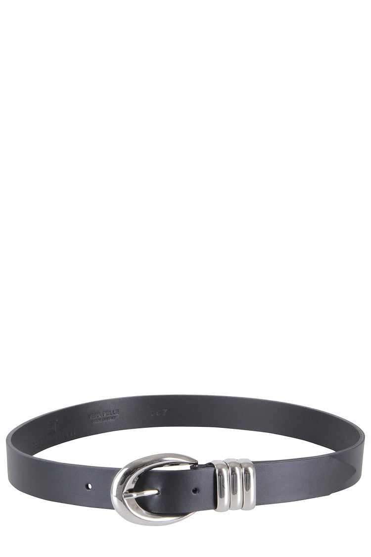 Federica Tosi Black And Silver Emily Metallic Buckle Leather Belt