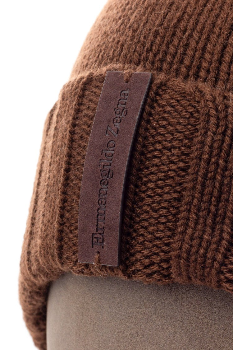 Zegna Cashmere Beanie With Leather Logo