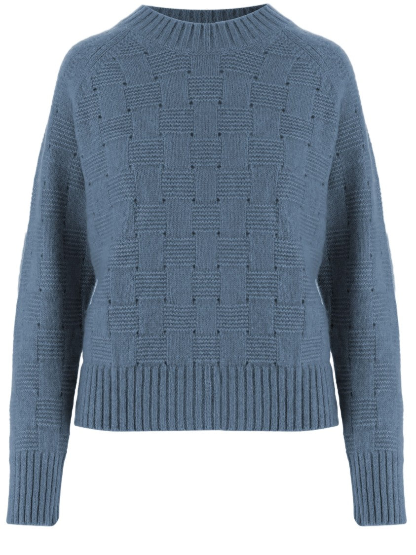 Allude Light Blue Basketweave Knit Sweater