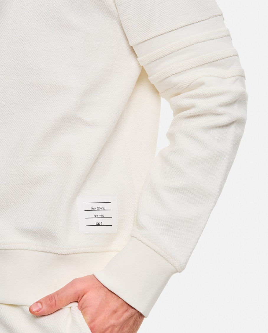 Thom Browne Crew-Neck White Sweatshirt With Raised Seams