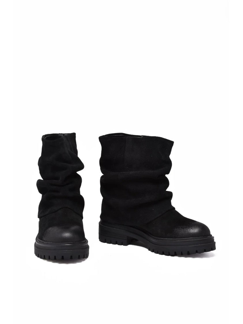 Aria Shoes Black Suede Block-Heel Ankle Boots
