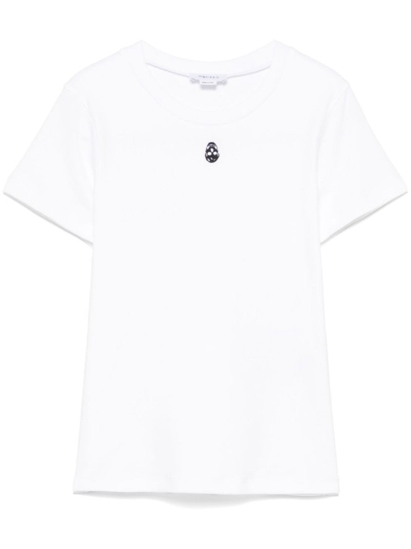 Alexander Mcqueen Skull Embroidered Crew Neck White T-Shirt