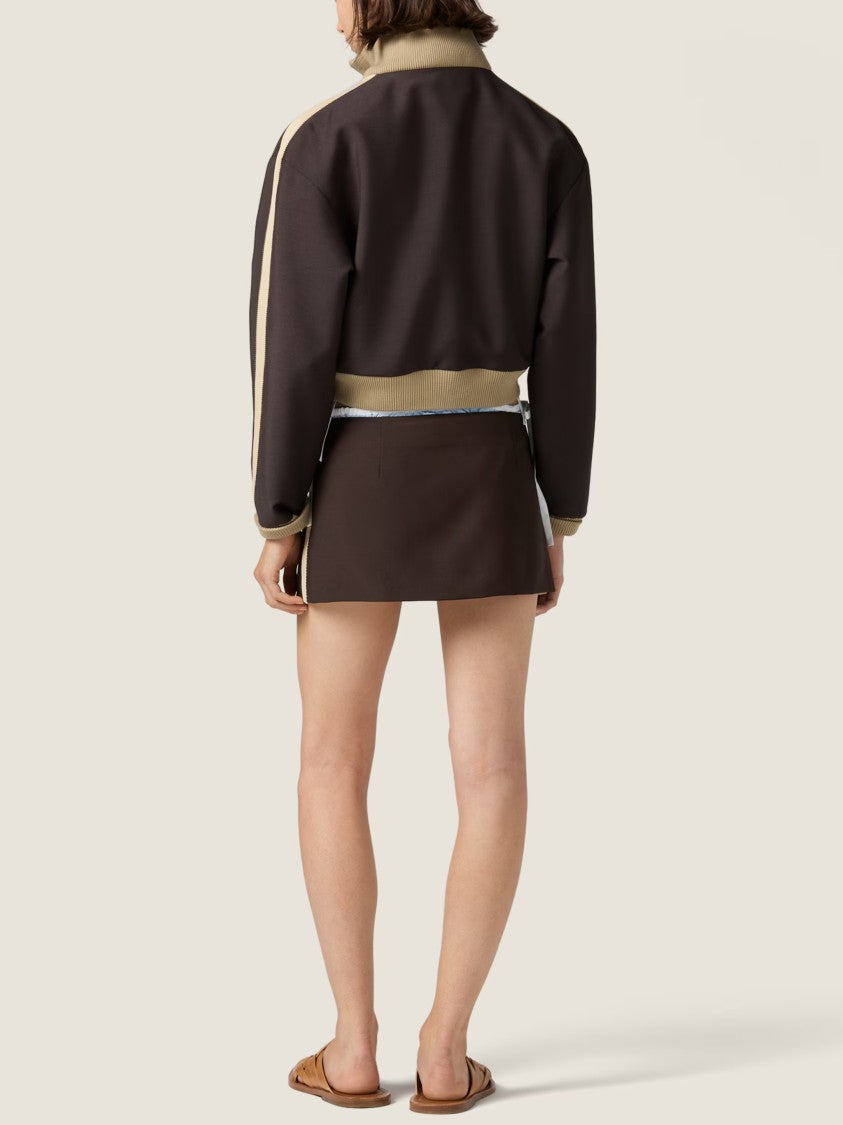 Miu Miu Dark Brown Wrap-Style Contrast Panel Mini Skirt