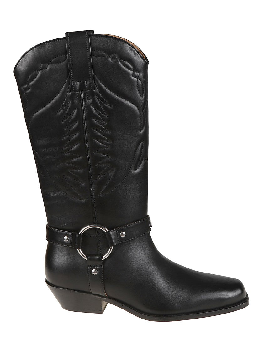 Patrizia Pepe Calf Leather Ankle Strap Pointed Toe Boots
