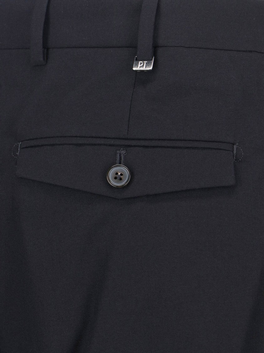 Pt Torino Black Tailored Pleated Virgin Wool Trousers