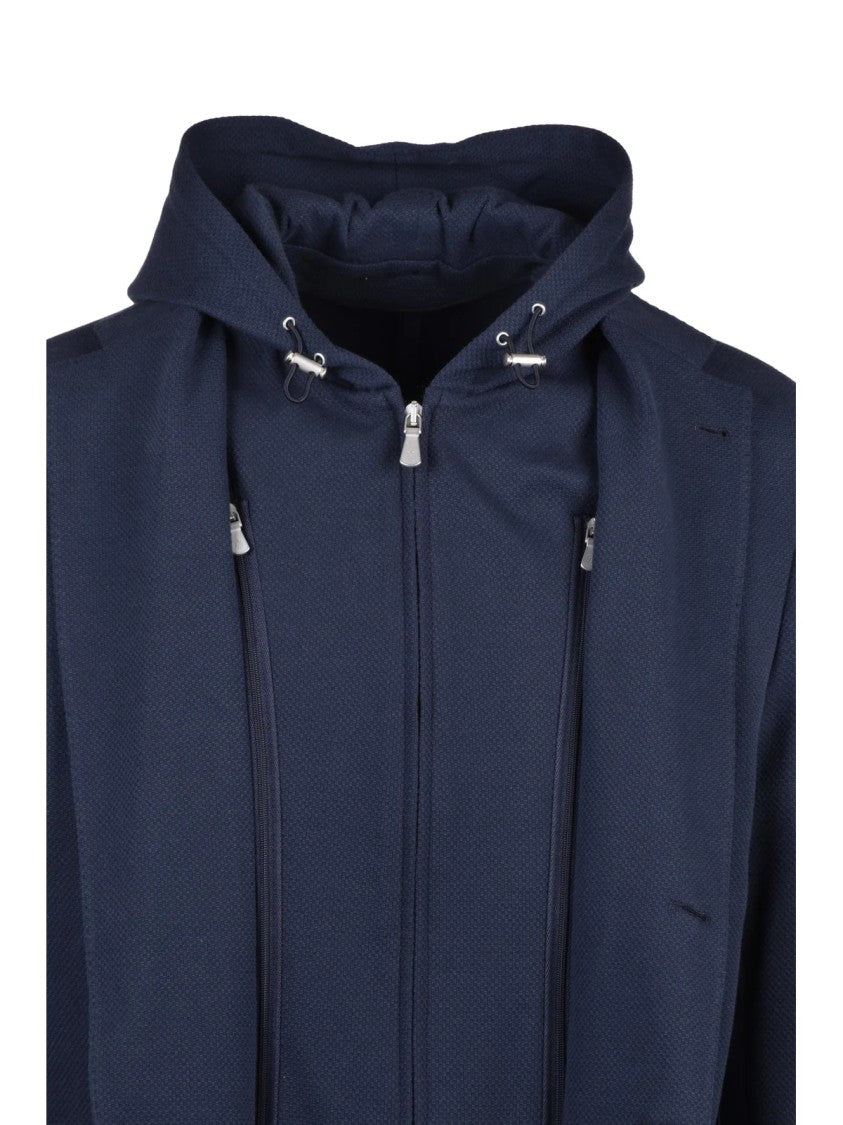 Eleventy Blue Cotton Polyamide Elastane Rounded Blazer Jacket