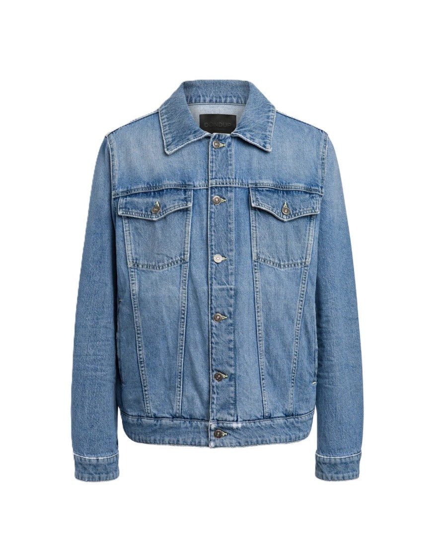 Dondup Medium Blue Wash Denim Jacket With Button-Up Front