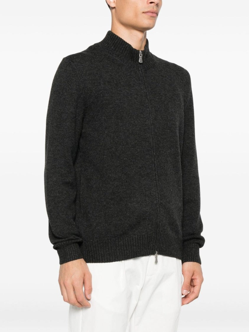 Vengera Dark Grey Sweater With Ribbed High Collar