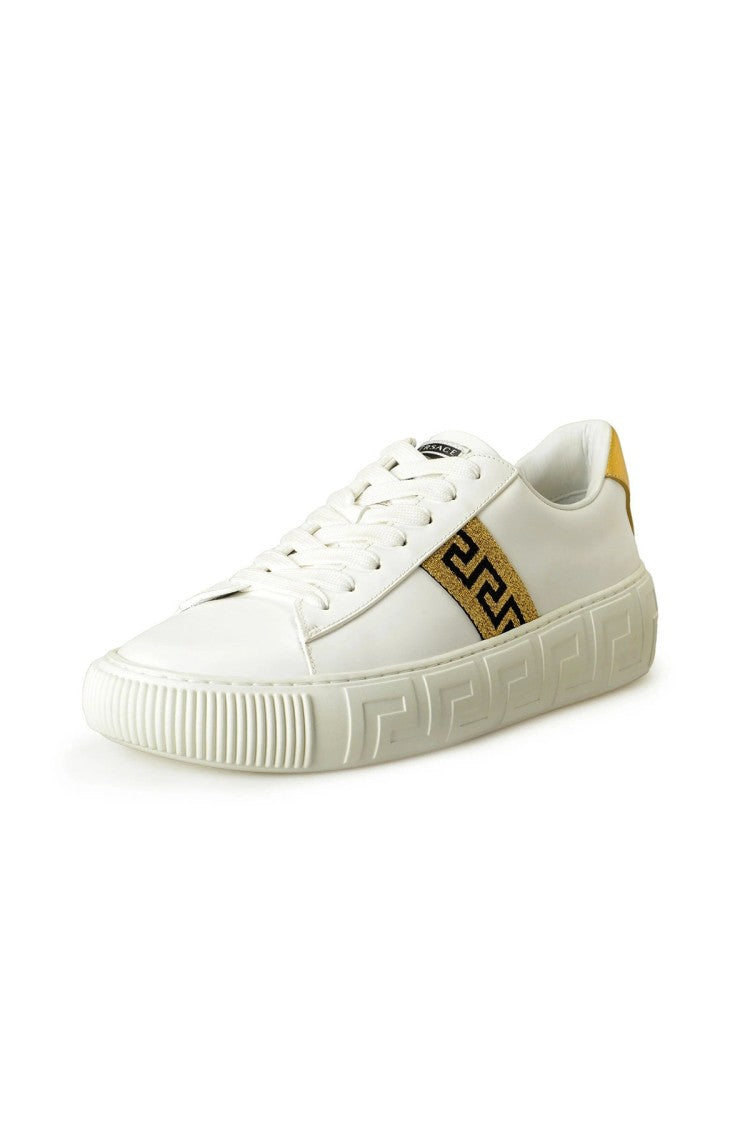 Versace White Leather Greek Key Sneakers