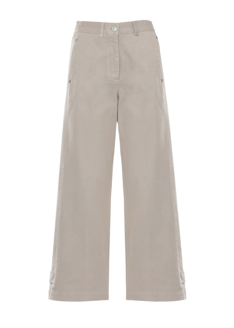 Panicale Beige Cotton Embellished Straight-Leg Pants