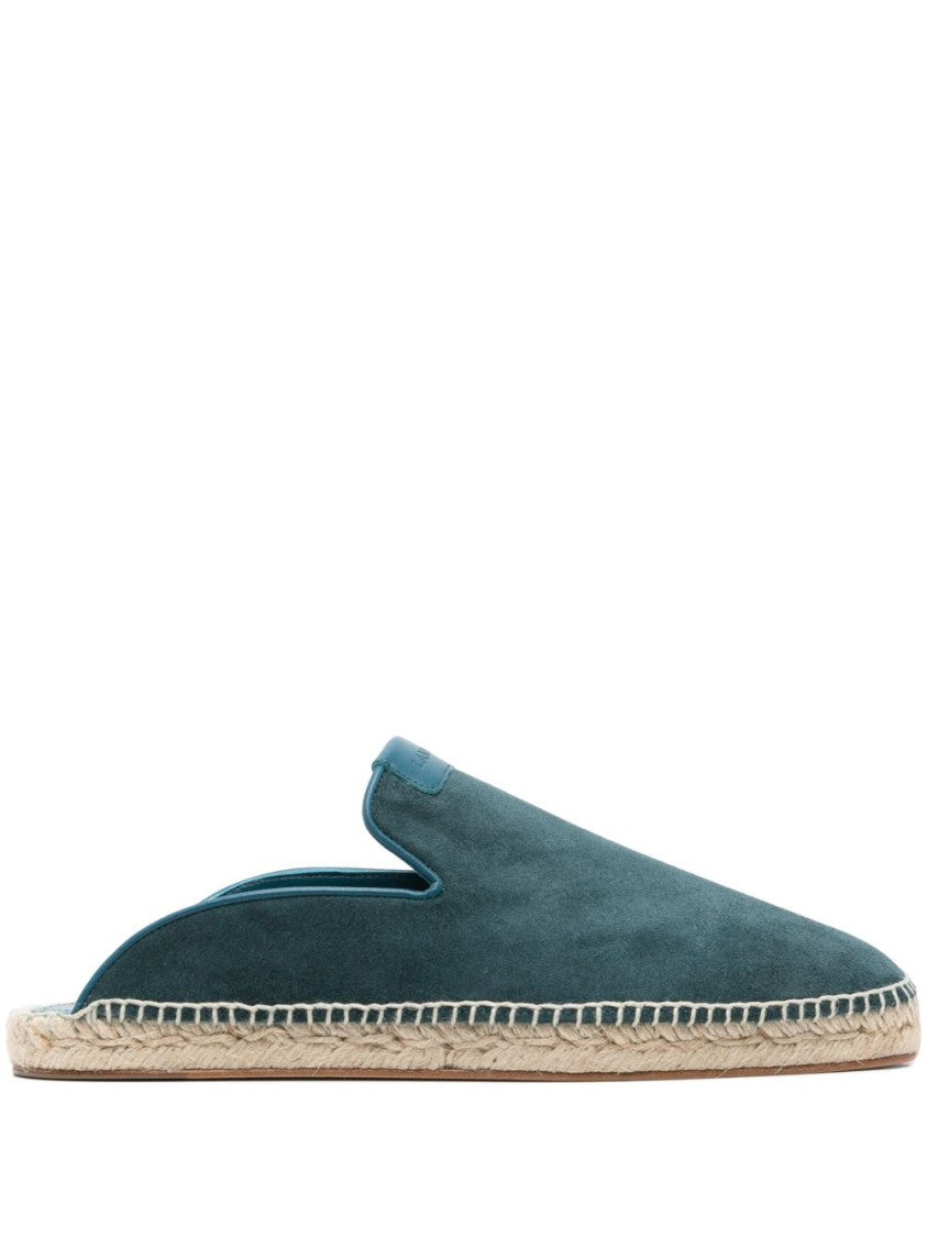 Lanvin Pacific Blue Raffia Logo Flat Shoes