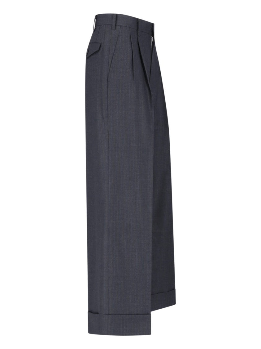Junya Watanabe Tailored Wide-Leg Trousers In Subtle Pinstripe Grey Wool