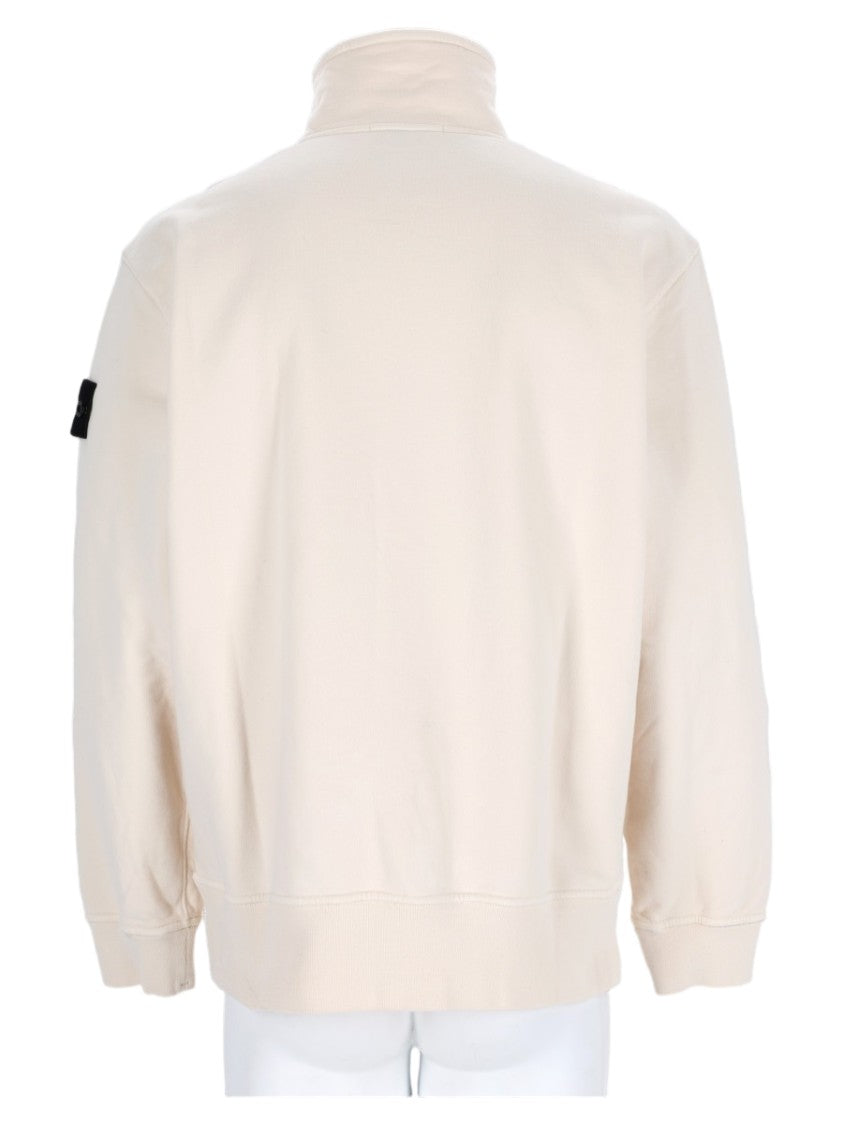 Stone Island Ivory Long-Sleeve Quarter-Zip Cotton Polo Shirt
