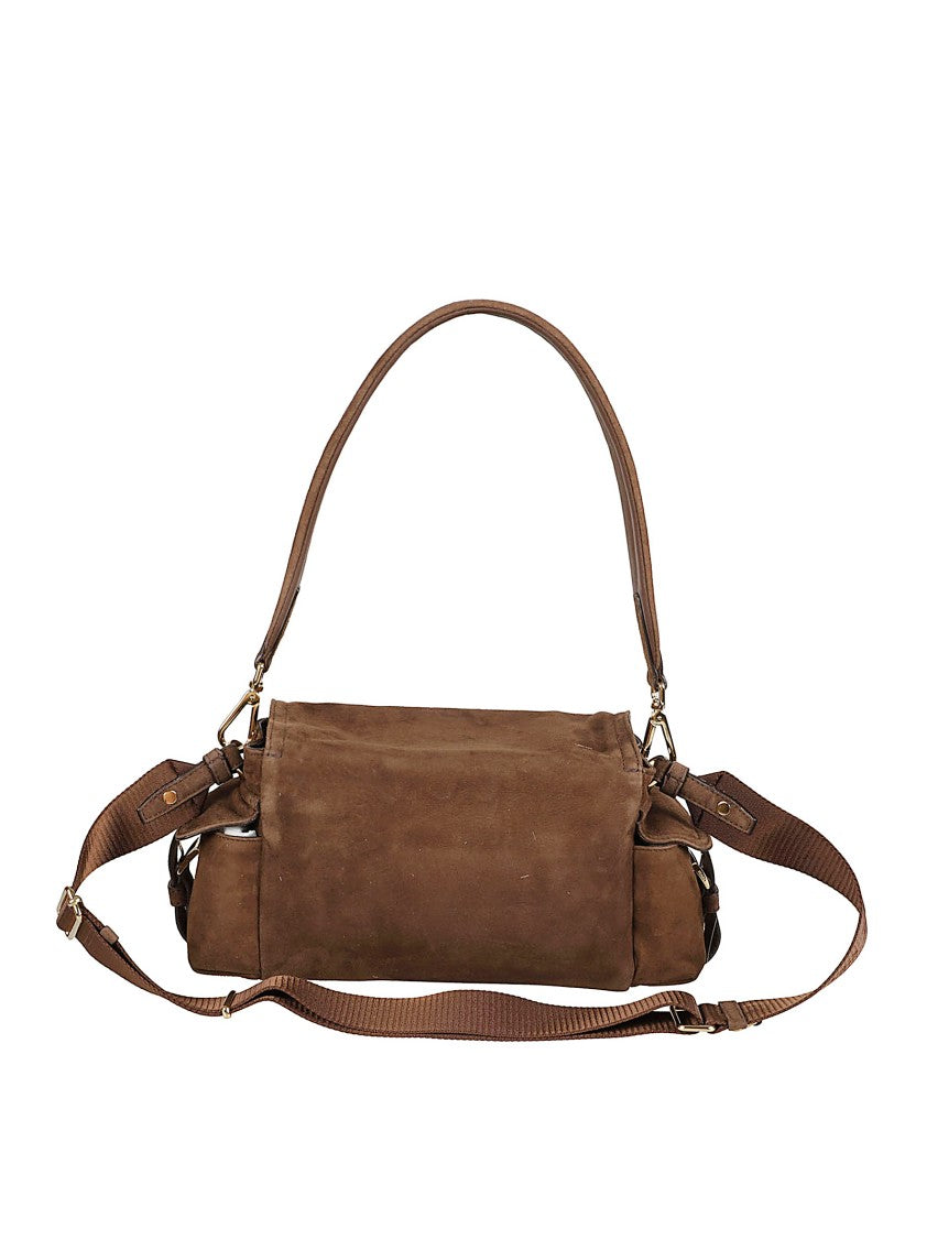 Prada Suede Foldover Bag With Adjustable Straps