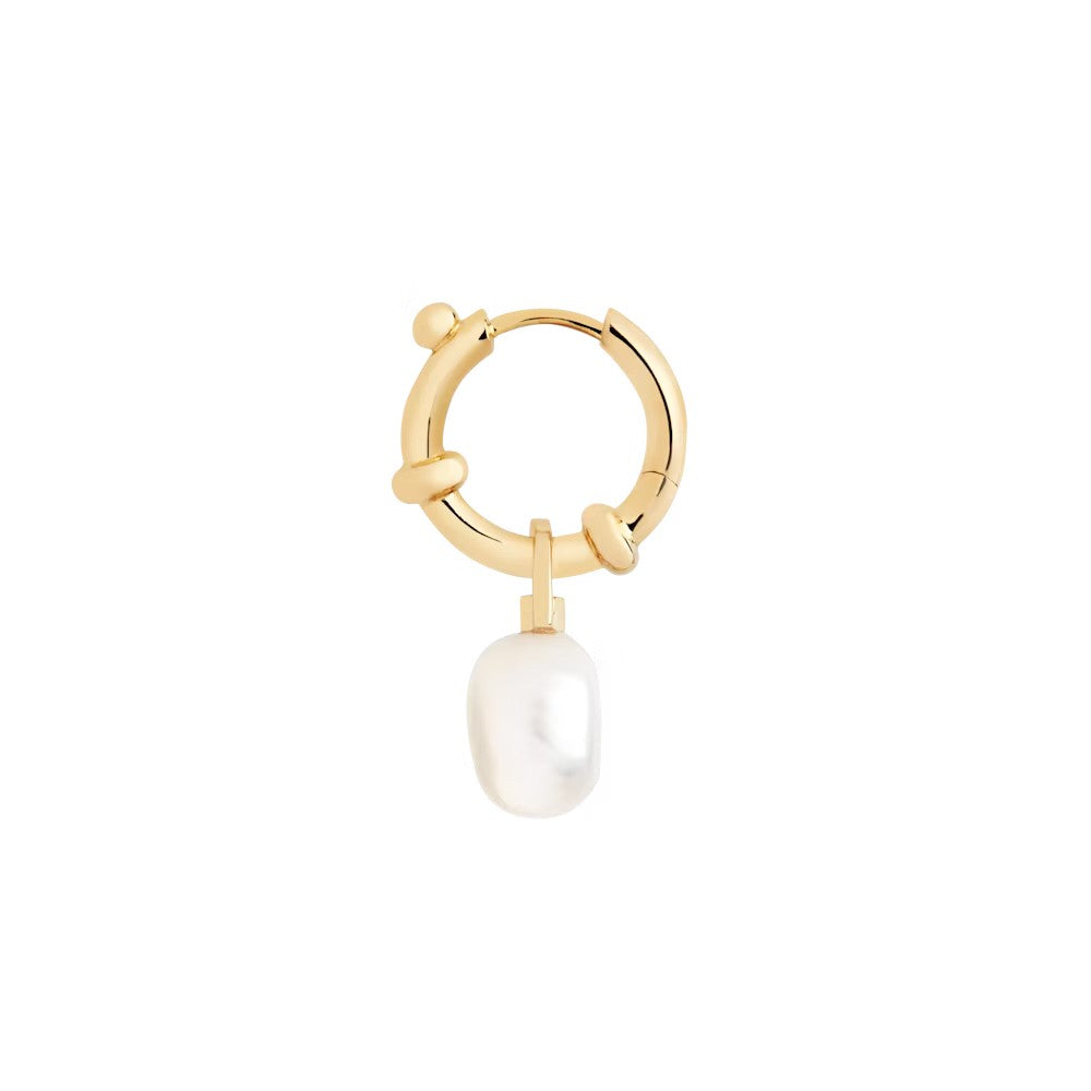 Maria Black Gold-Plated Hoop Earrings With Baroque Pearl Pendant
