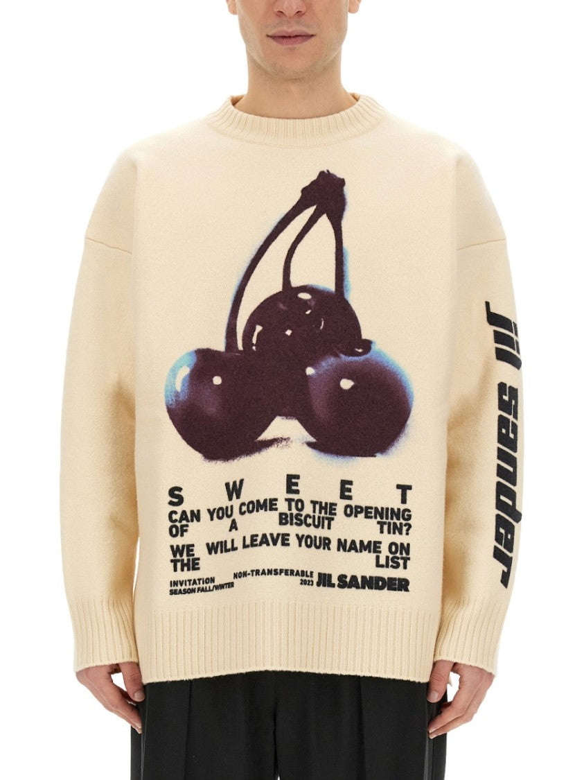 Jil Sander Playful Wool Knit Sweater With Cherry Embroidery